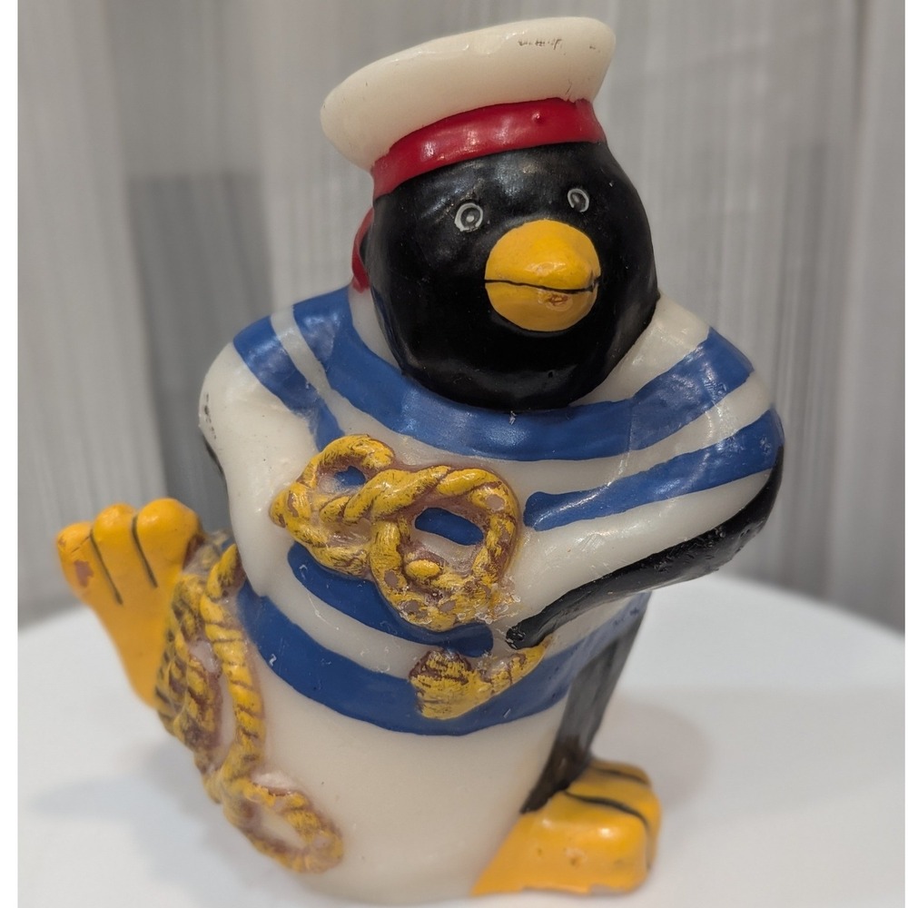 Boston Warehouse Painted Paraffin Sailor Penguin Candle Nautical Stripe Shirt 6"